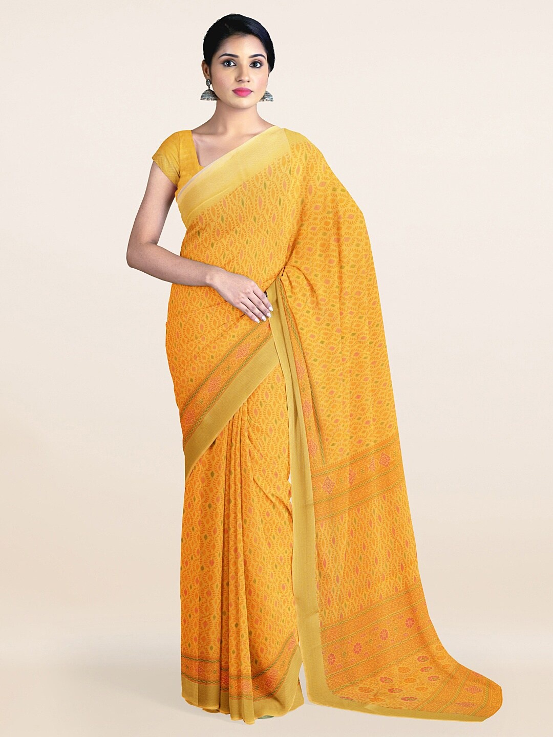 

Pothys Yellow & Red Ethnic Motifs Printed Saree