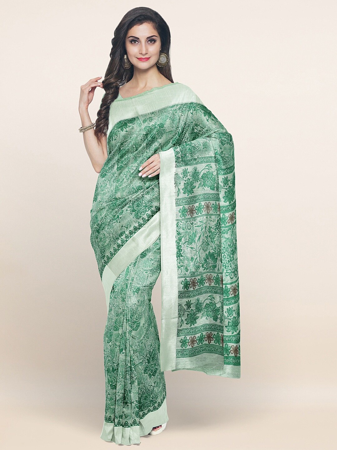

Pothys Green & Brown Floral Printed Saree