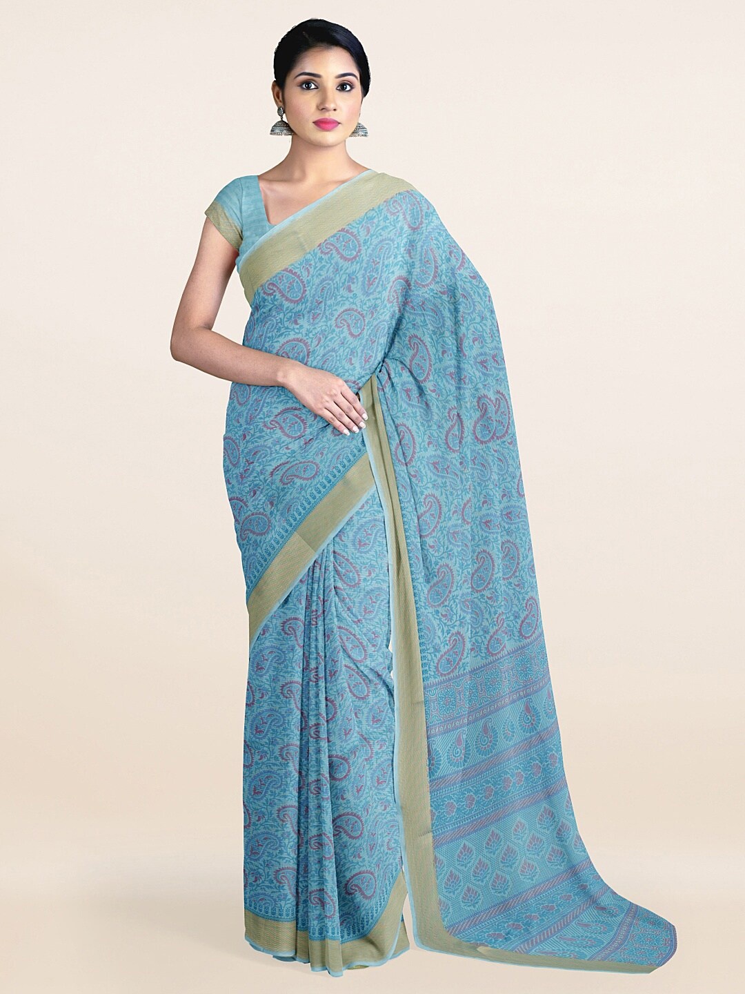 

Pothys Blue & Gold-Toned Ethnic Motifs Saree