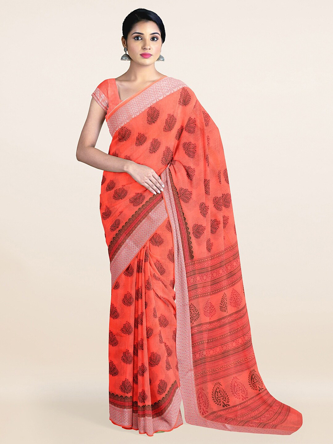 

Pothys Coral Ethnic Motifs Printed Zari Saree
