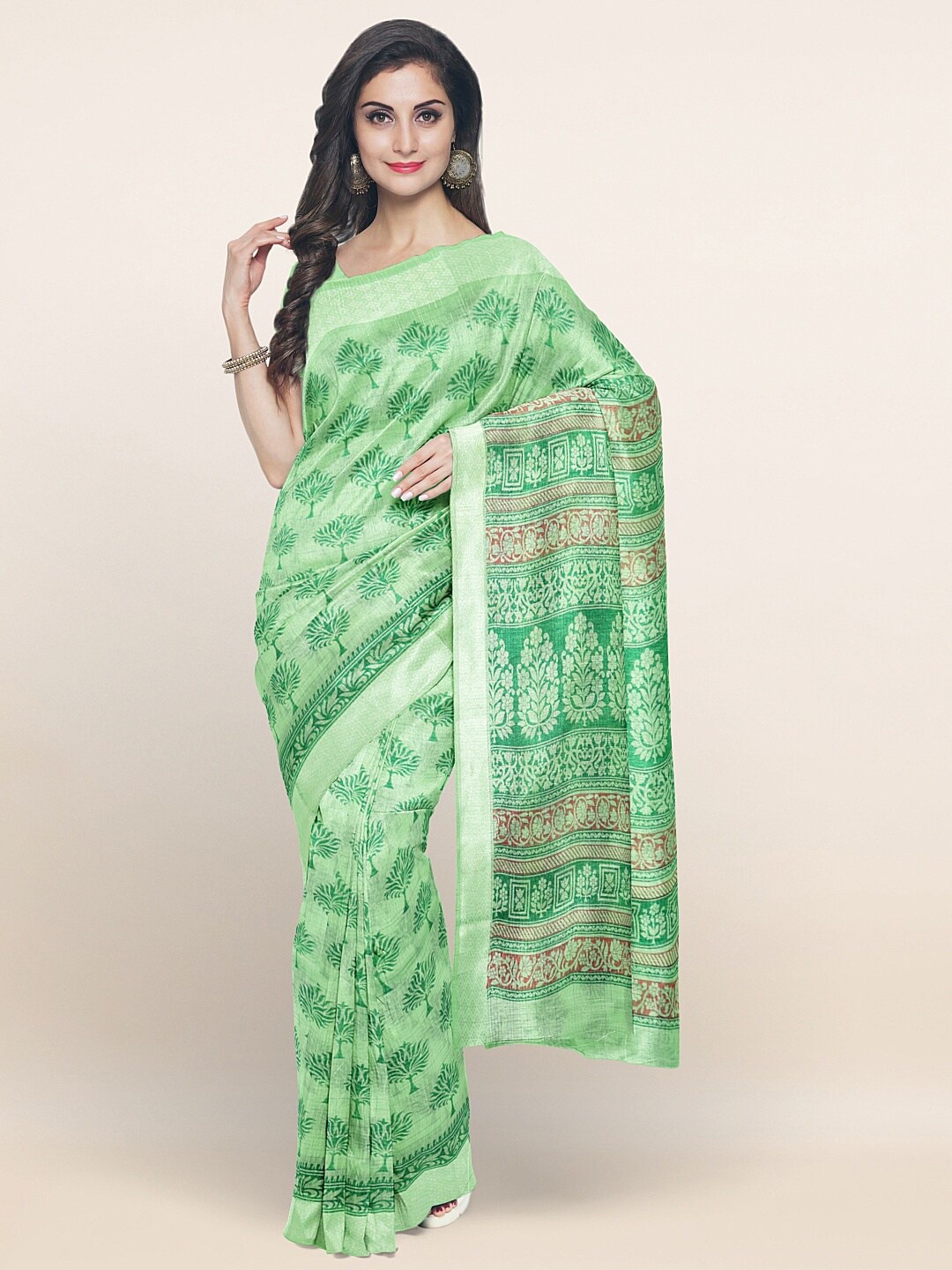

Pothys Green Ethnic Motifs Printed Saree