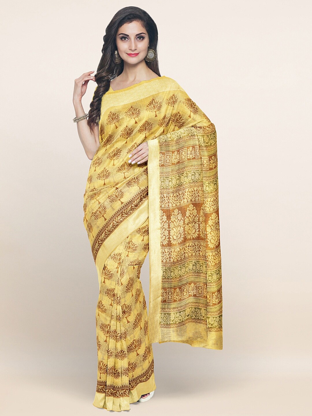 

Pothys Yellow & Brown Ethnic Motifs Saree