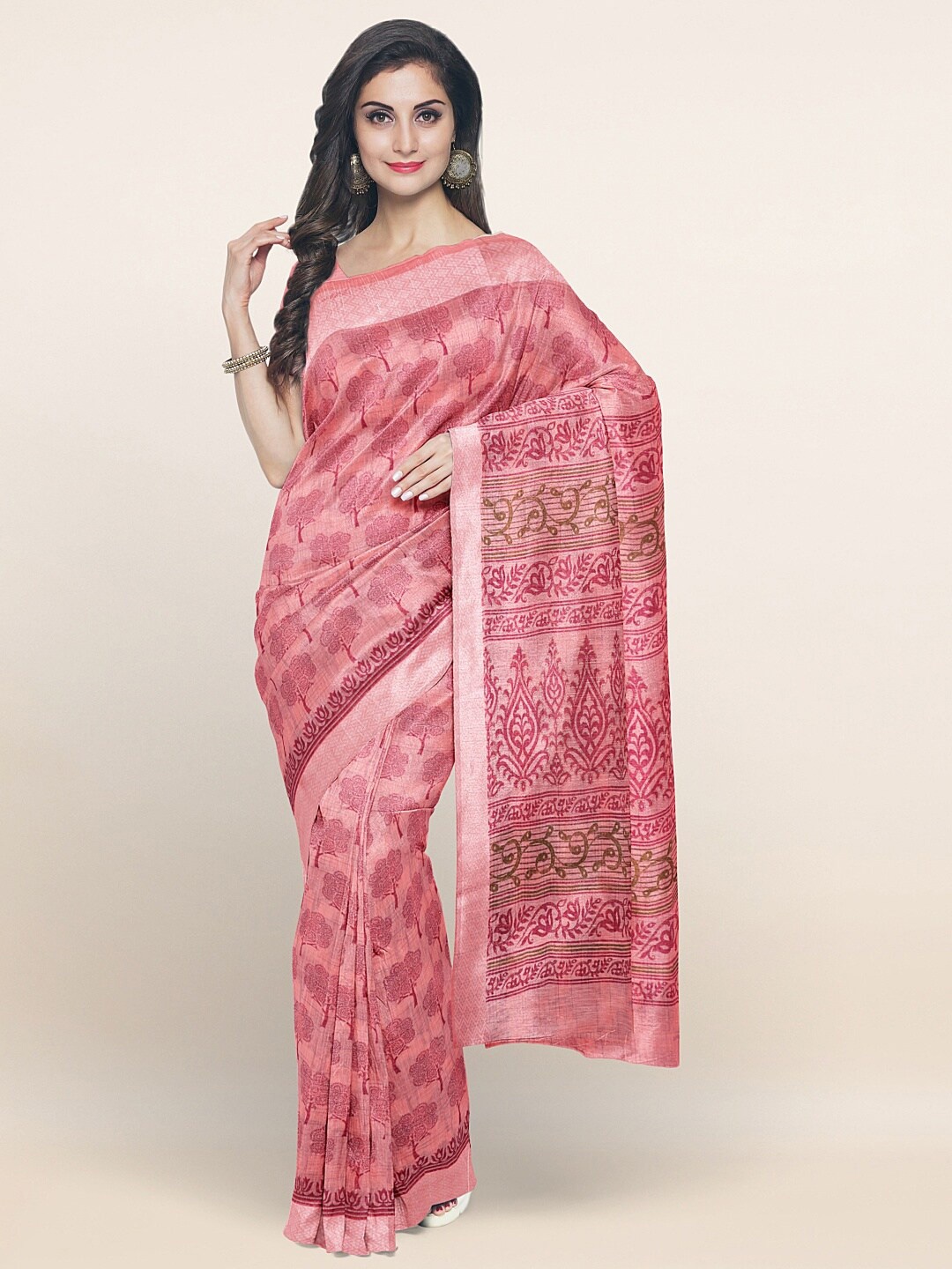 

Pothys Pink Floral Printed Cotton Blend Saree