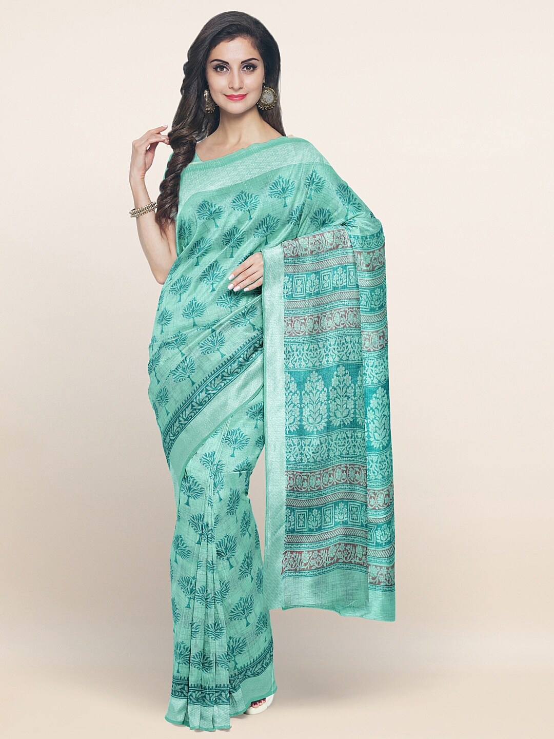 

Pothys Blue & Brown Floral Printed Saree