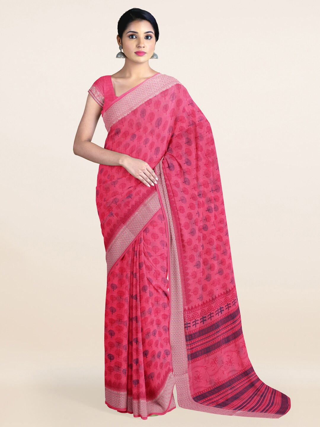 

Pothys Pink & Grey Ethnic Motifs Saree