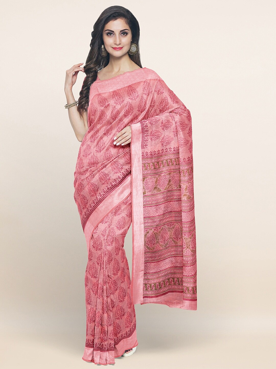 

Pothys Pink Floral Printed Cotton Blend Saree