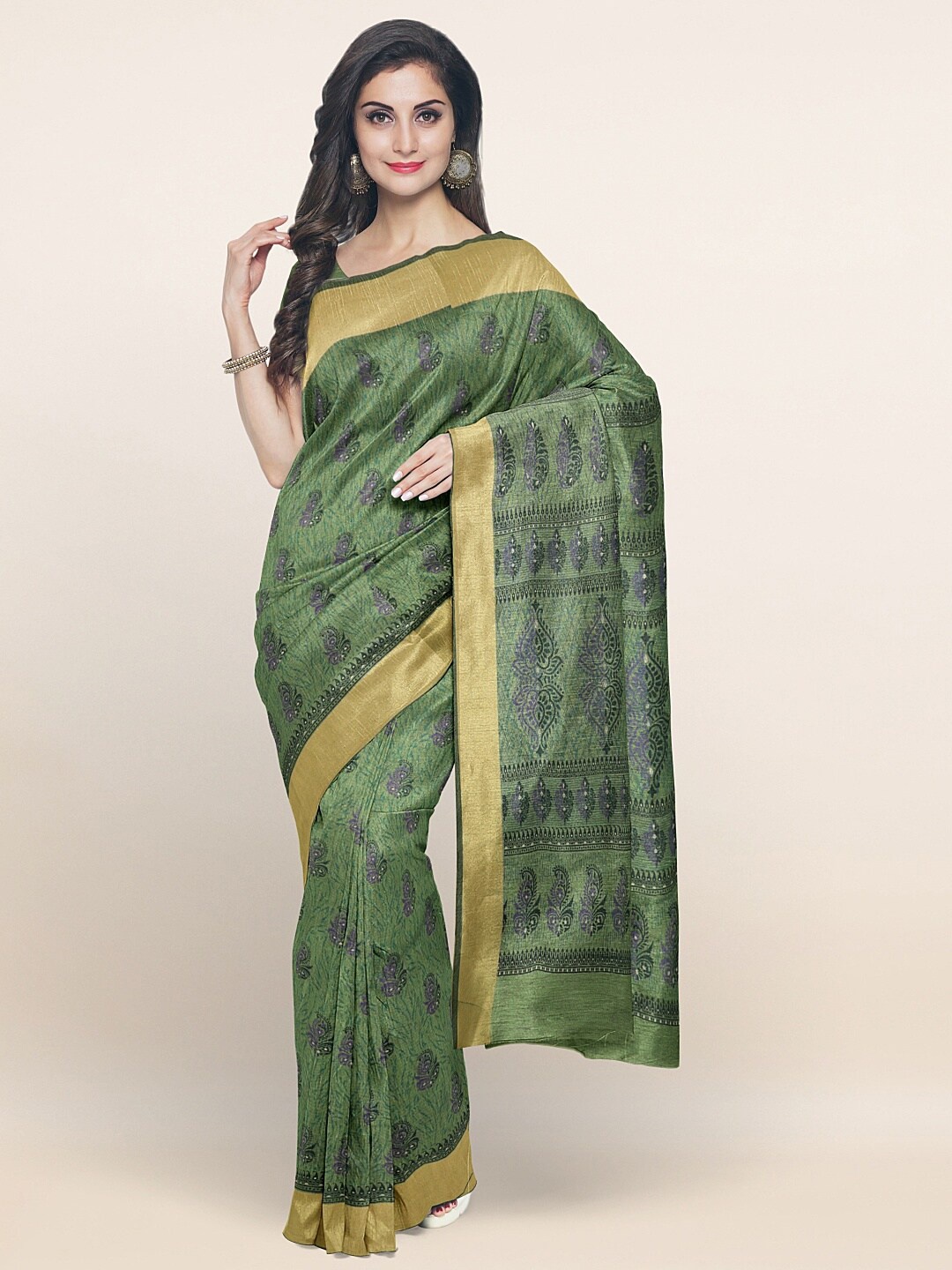 

Pothys Green & Purple Floral Zari Saree