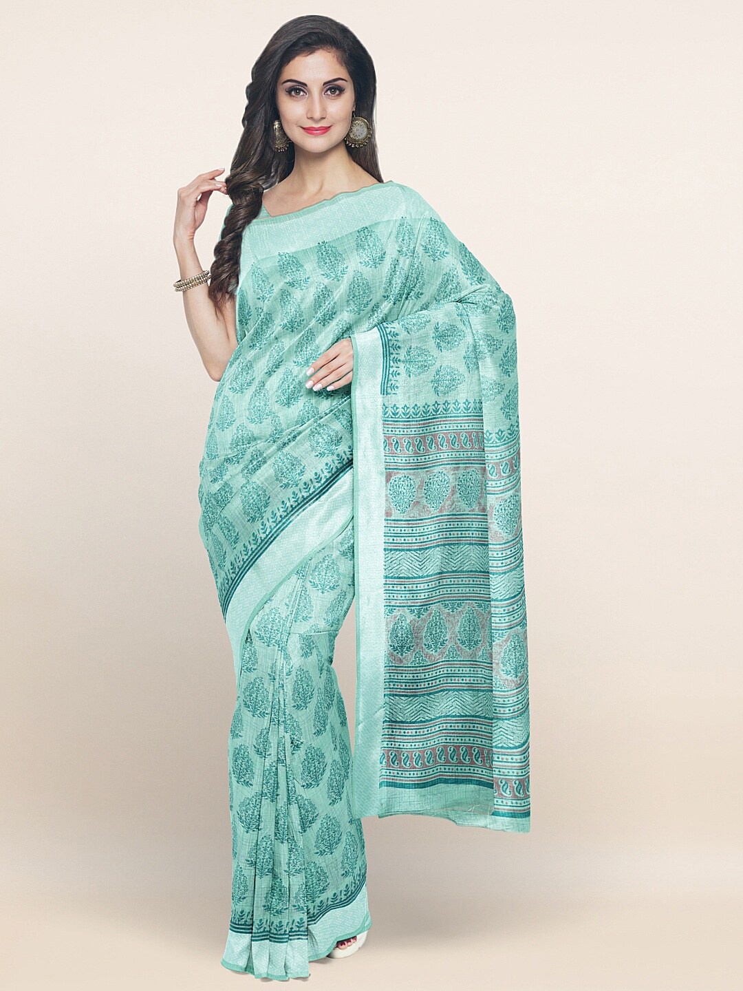 

Pothys Blue Ethnic Motifs Printed Saree