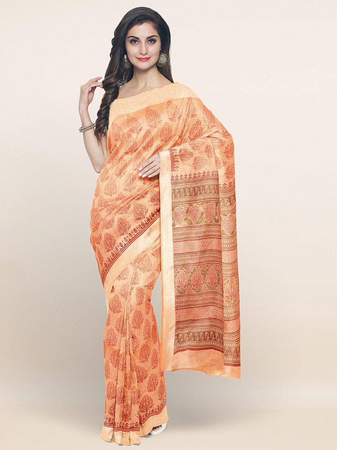 

Pothys Orange & Red Ethnic Motifs Printed Saree