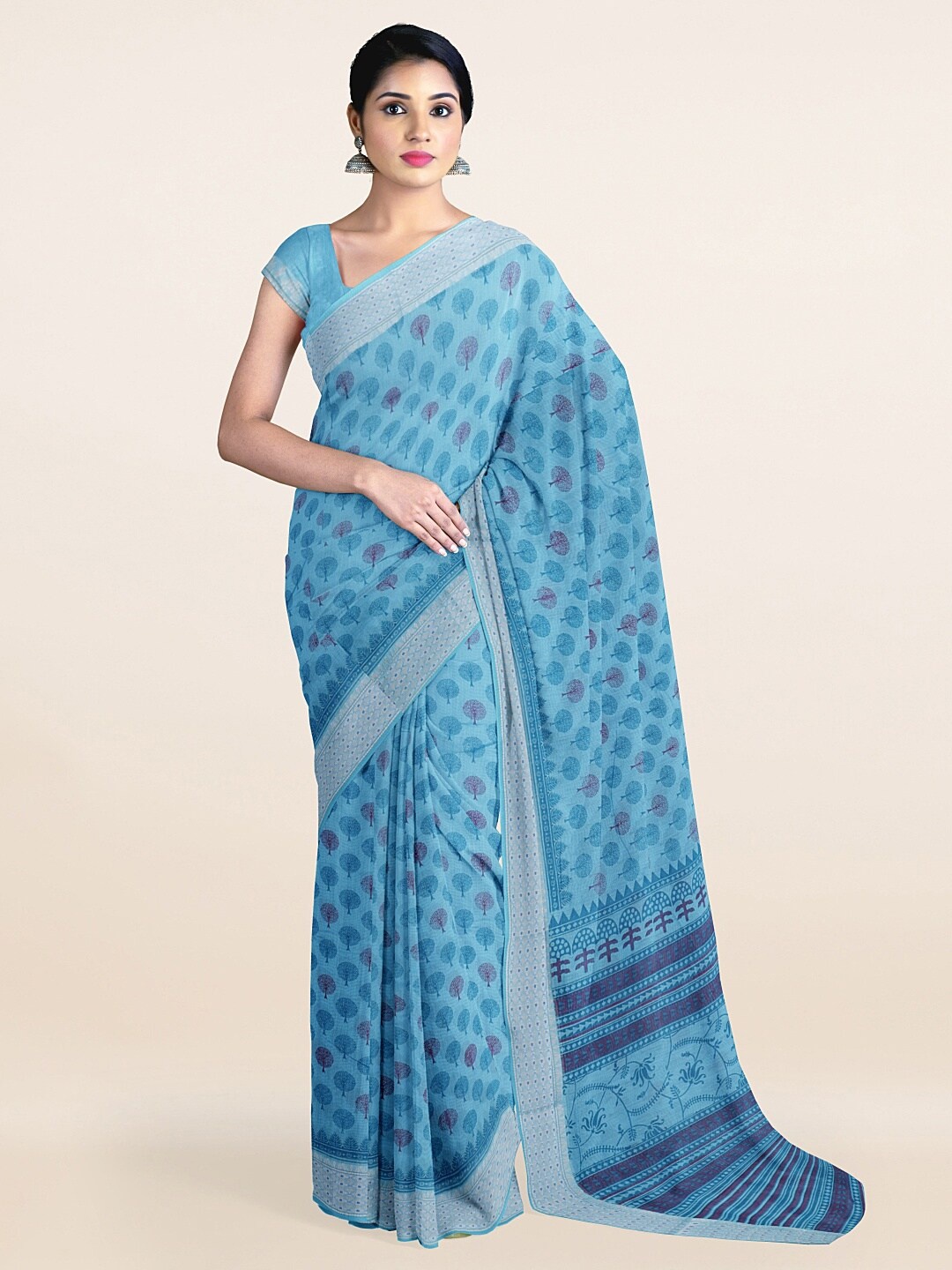 

Pothys Blue Floral Printed Zari Saree
