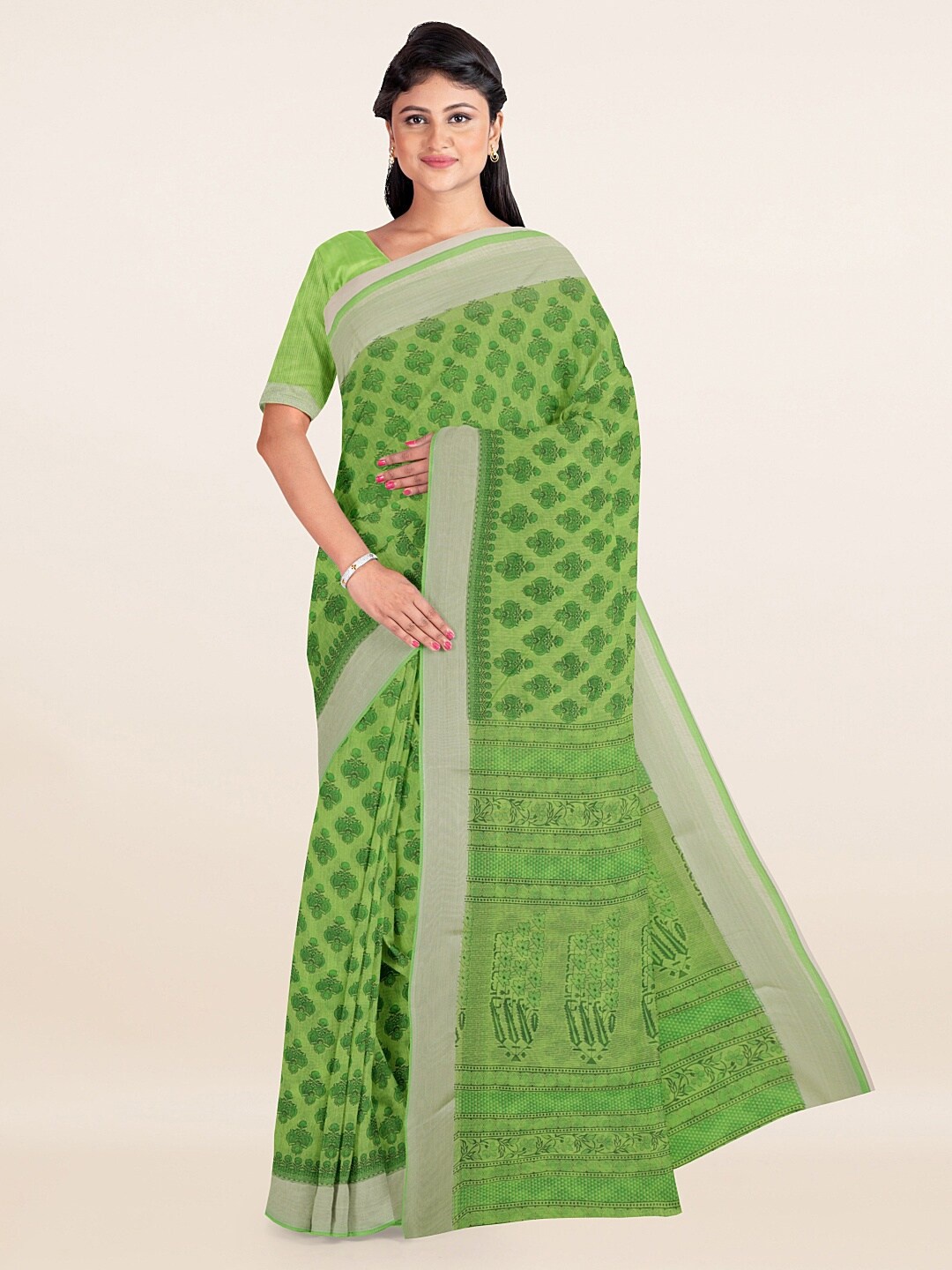 

Pothys Green Ethnic Motifs Printed Saree