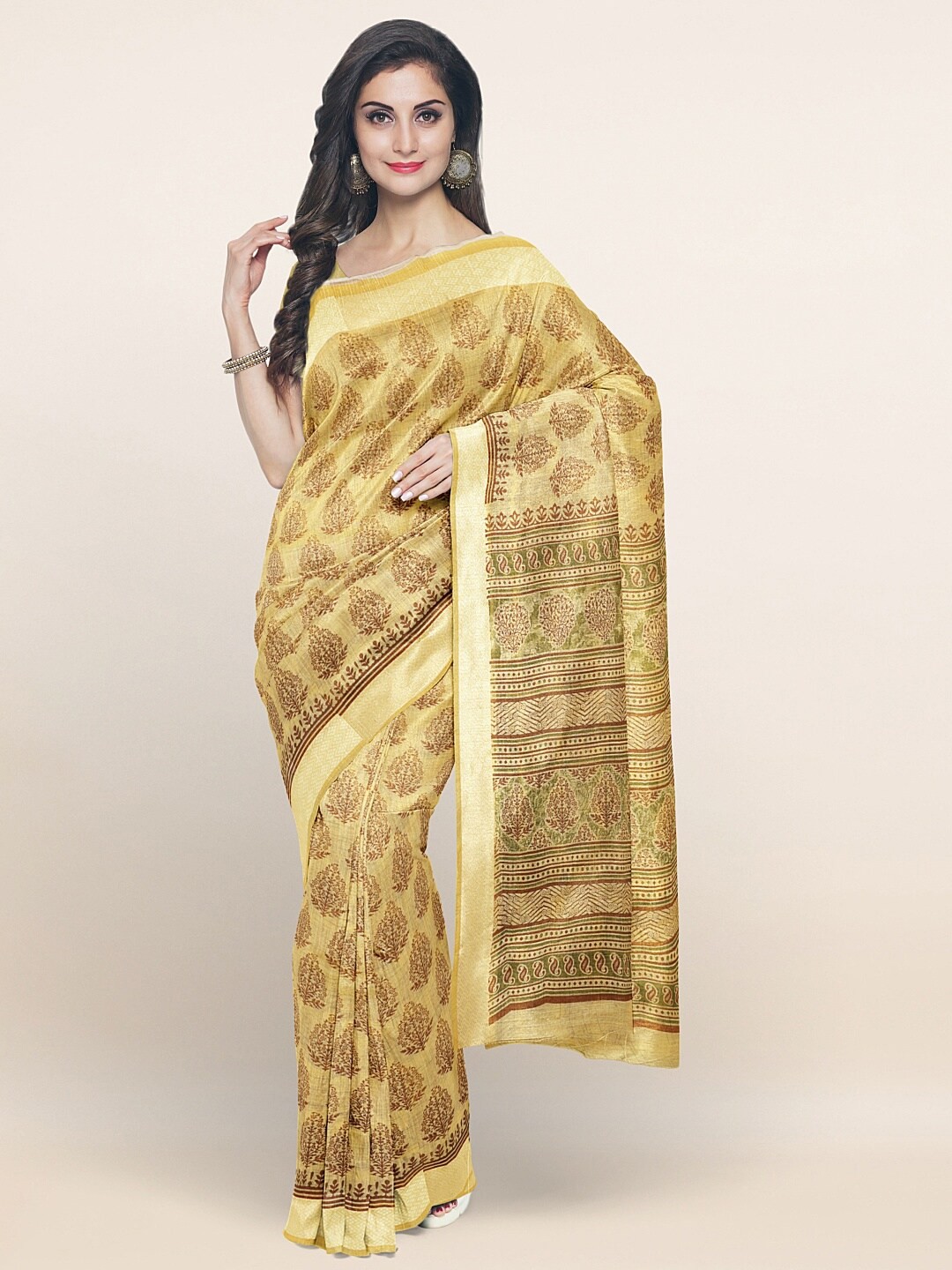 

Pothys Yellow & Brown Floral Saree