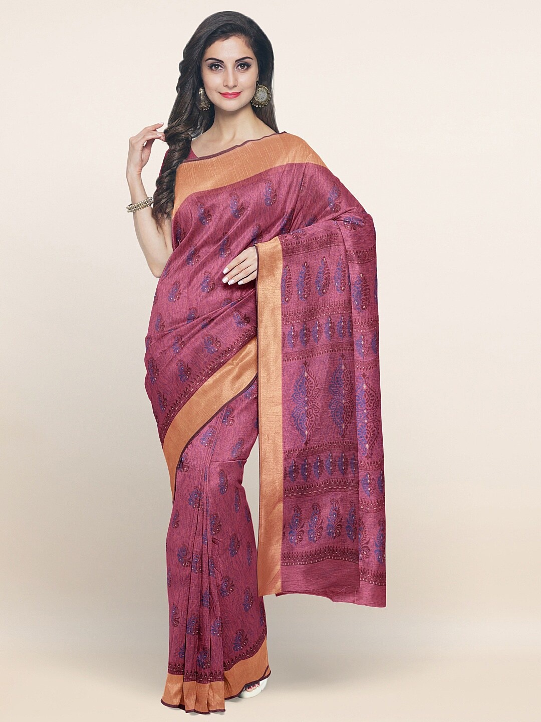 

Pothys Magenta & Blue Ethnic Motifs Printed Saree