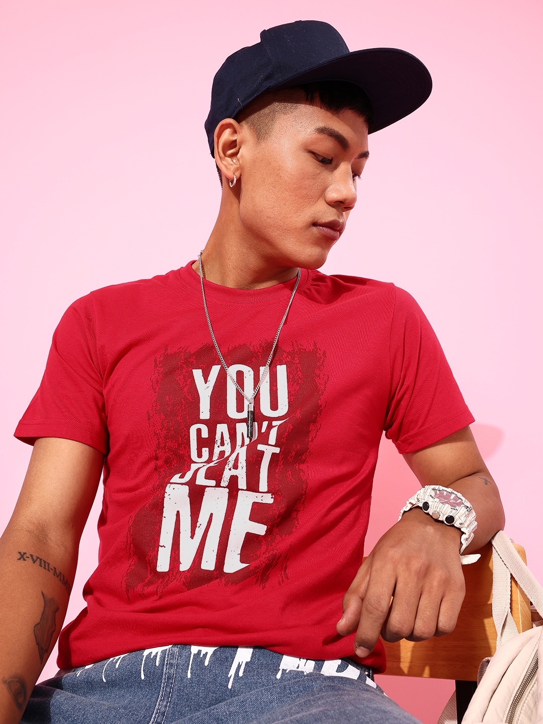 

HERE&NOW Men Red Printed Live In Laundered Tshirt