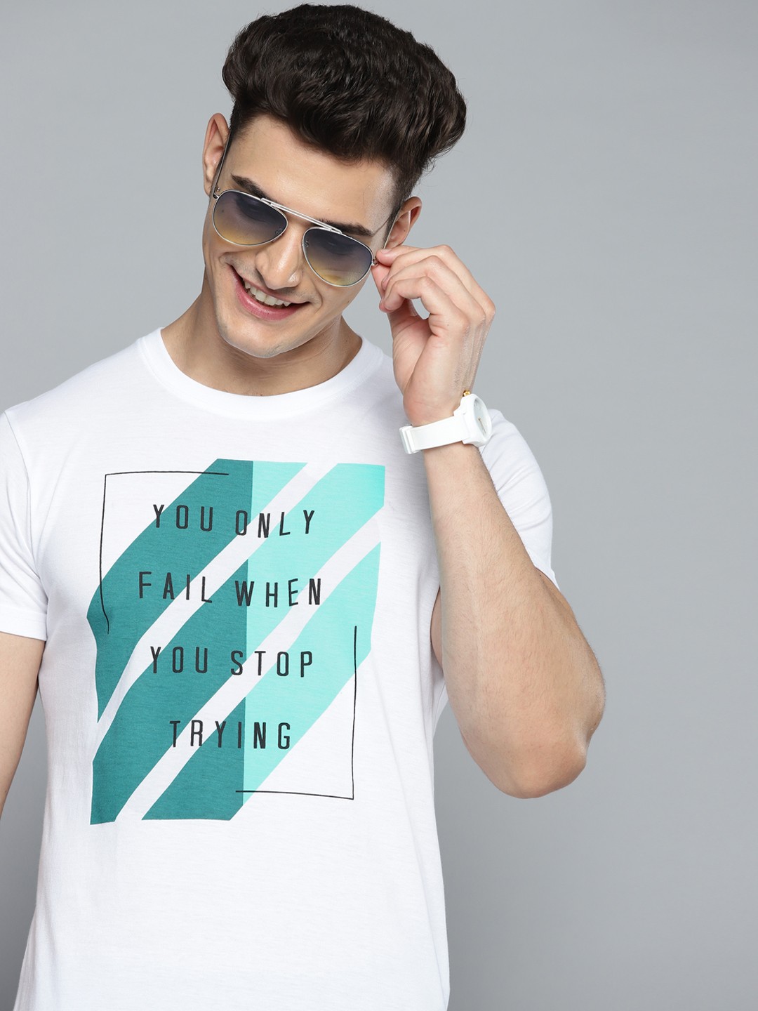 

HERE&NOW Men White & Green Typography Printed T-shirt