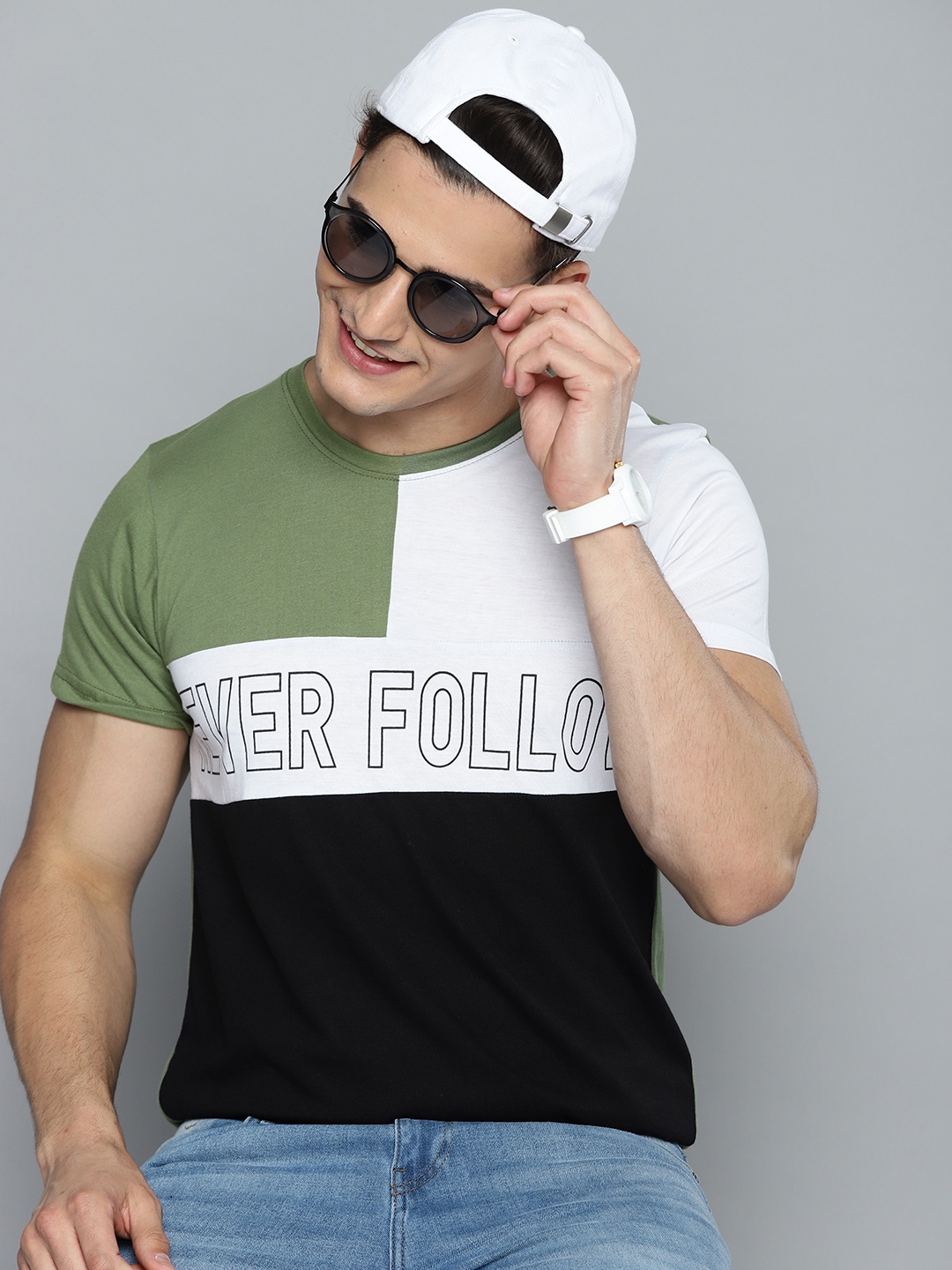 

HERE&NOW Men White & Black Colourblocked T-shirt