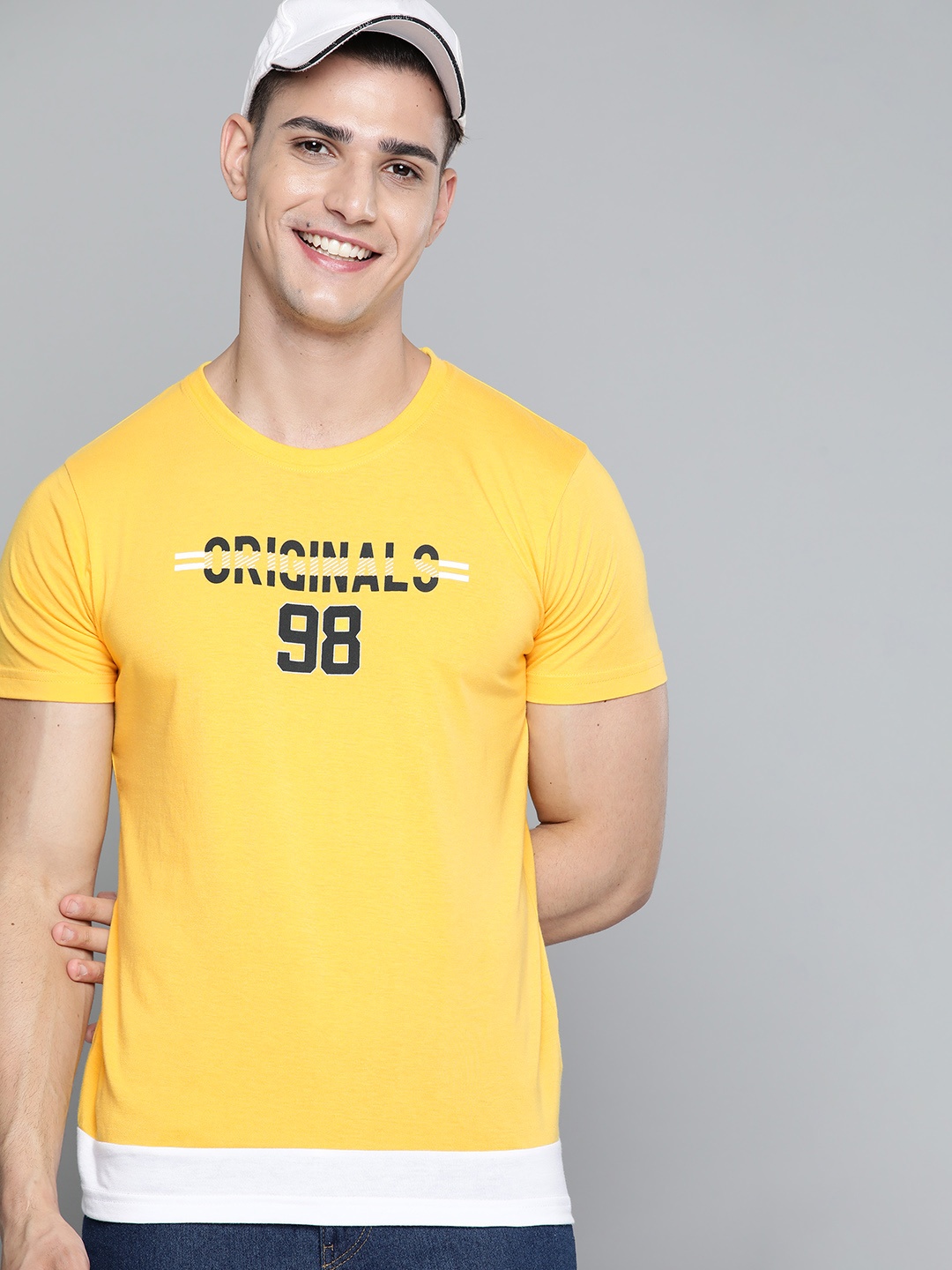 

HERE&NOW Men Yellow Typography Printed T-shirt