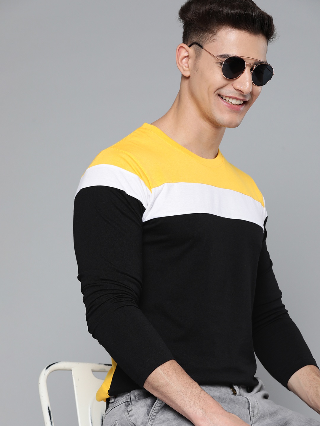 

HERE&NOW Men Black & Yellow Colourblocked T-shirt