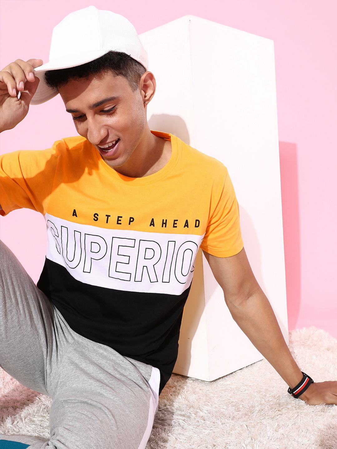 

HERE&NOW Men Yellow Colourblocked Playful Splicing Tshirt