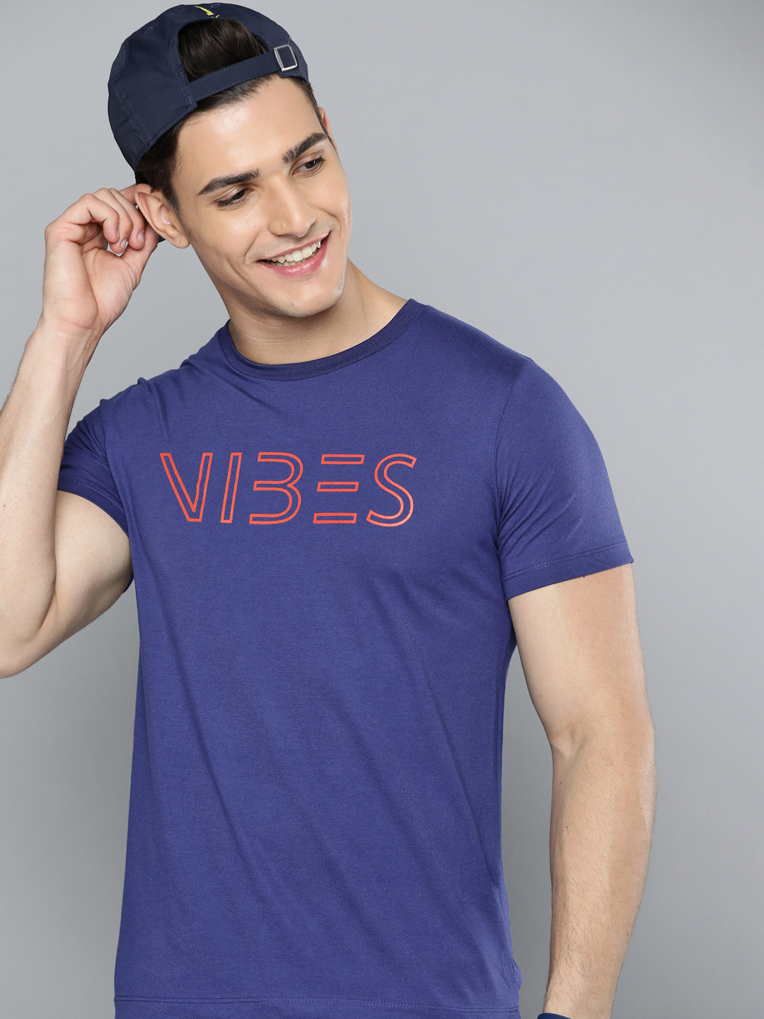 

HERE&NOW Men Navy Blue Typography Printed T-shirt