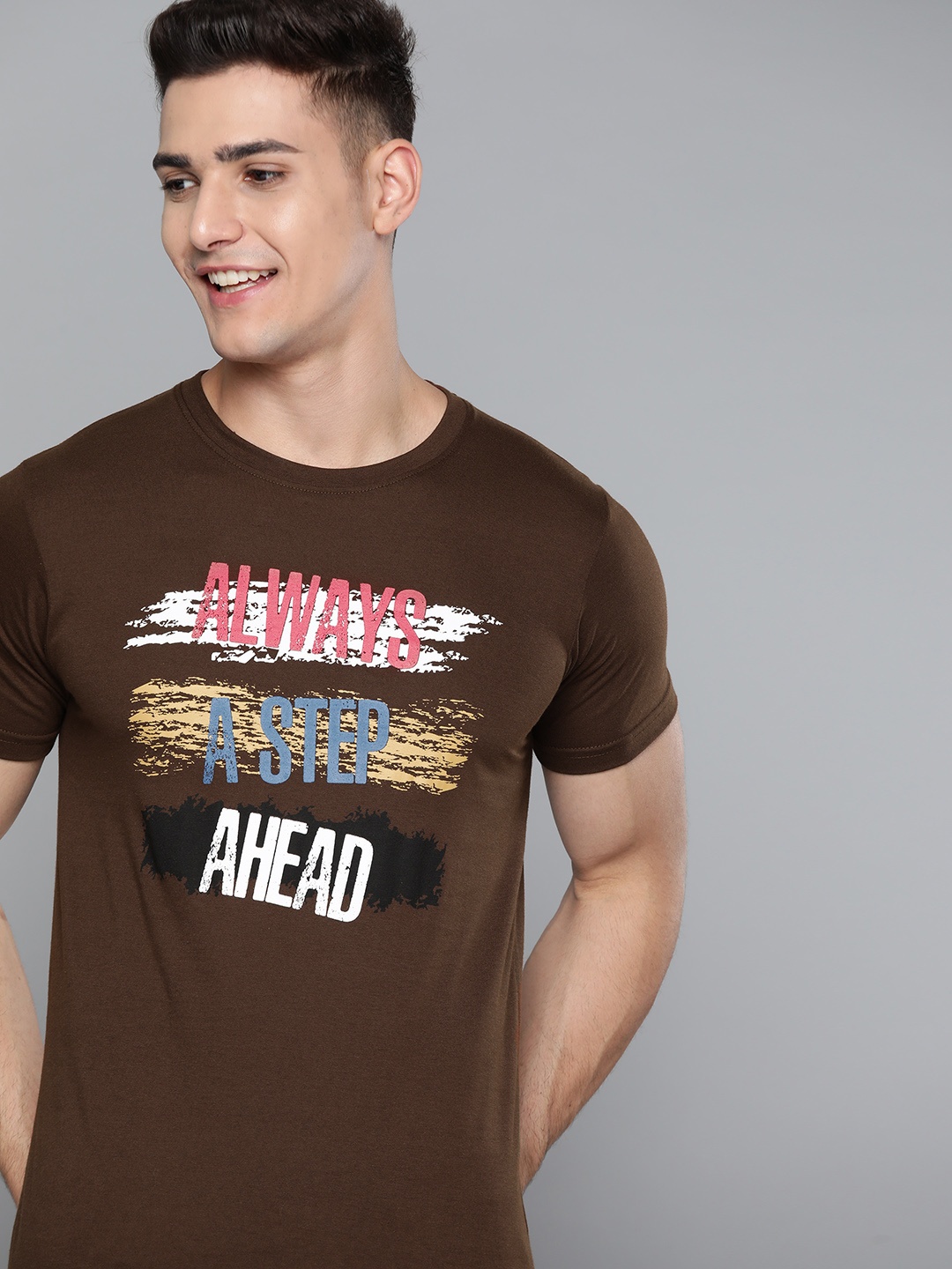 

HERE&NOW Men Brown Typography Printed T-shirt