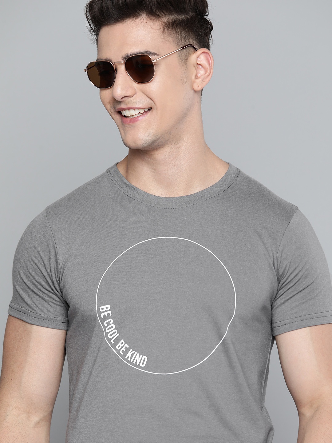 

HERE&NOW Men Grey & White Typography Printed T-shirt