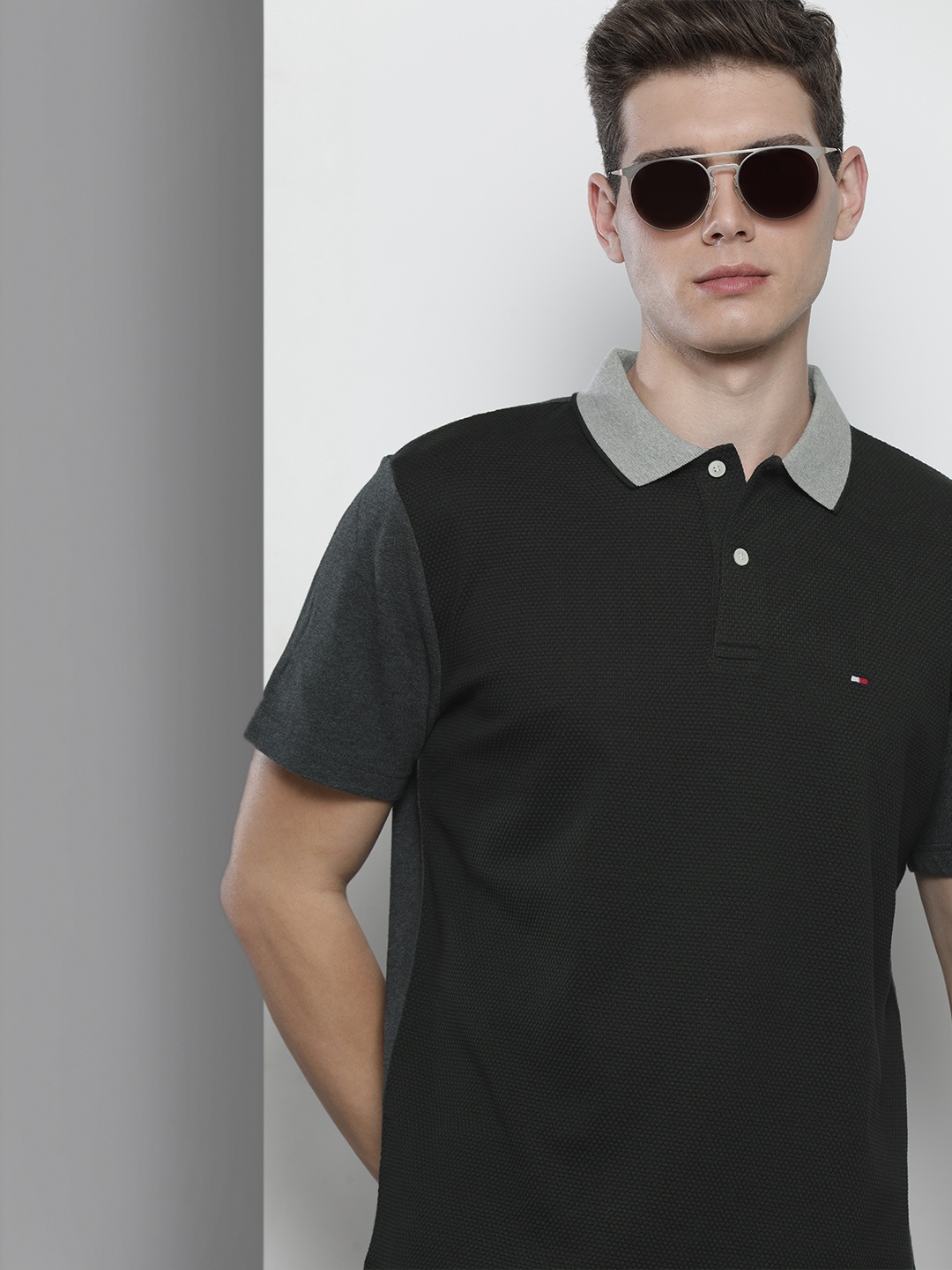 

Tommy Hilfiger Men Black Polo Collar Pure Cotton T-shirt
