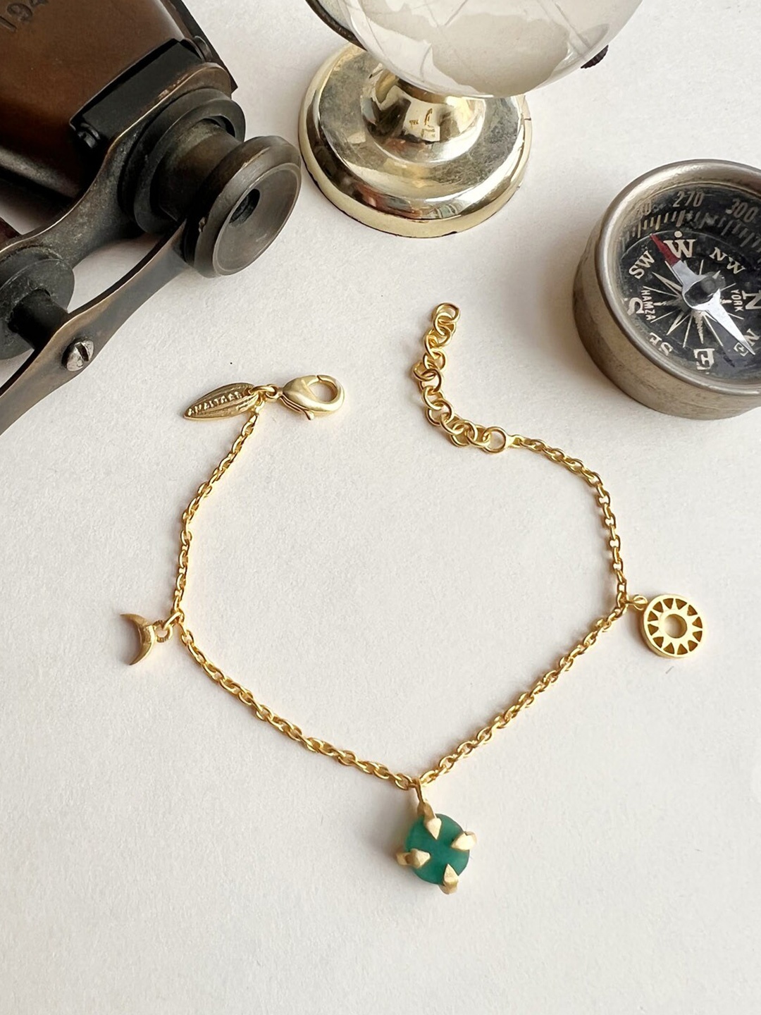 

Amaltaas Women Gold-Plated Green Onyx Brass Charm Bracelet