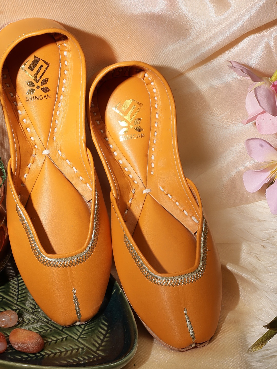 

Sringam Women Mustard Yellow Handcrafted Mojaris