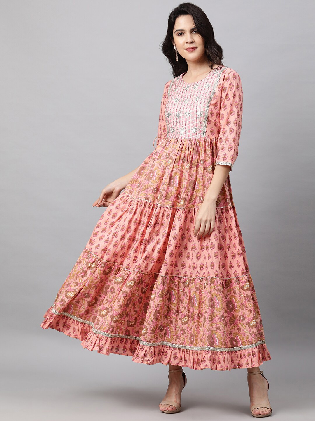 

FASHOR Women Pink Embroidered Ethnic Maxi Dress