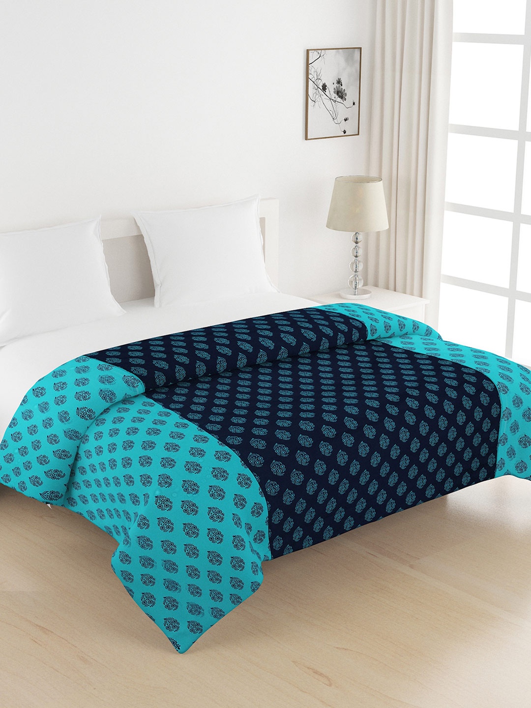 

SWAYAM Turquoise Blue Printed AC Double Quilt (Comforter)