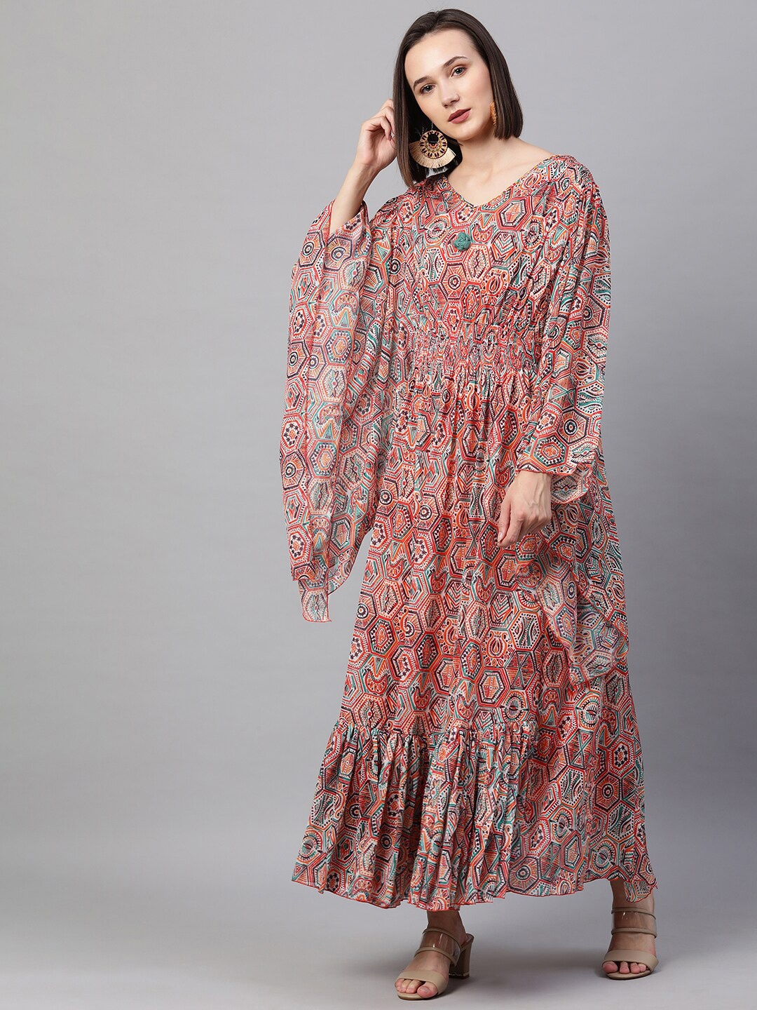 

FASHOR Multicoloured Chiffon A-Line Midi Dress, Multi