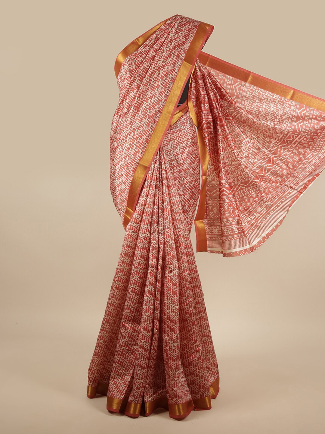 

Pothys Pink & White Printed Zari Saree