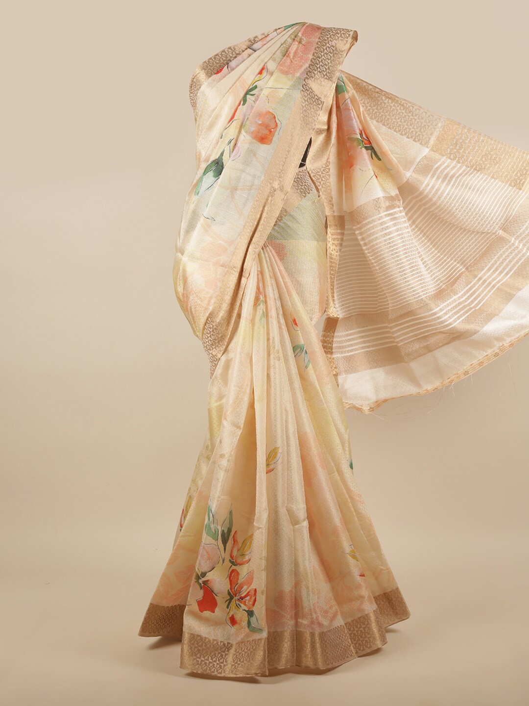 

Pothys Cream-Coloured Floral Printed Tissue Saree