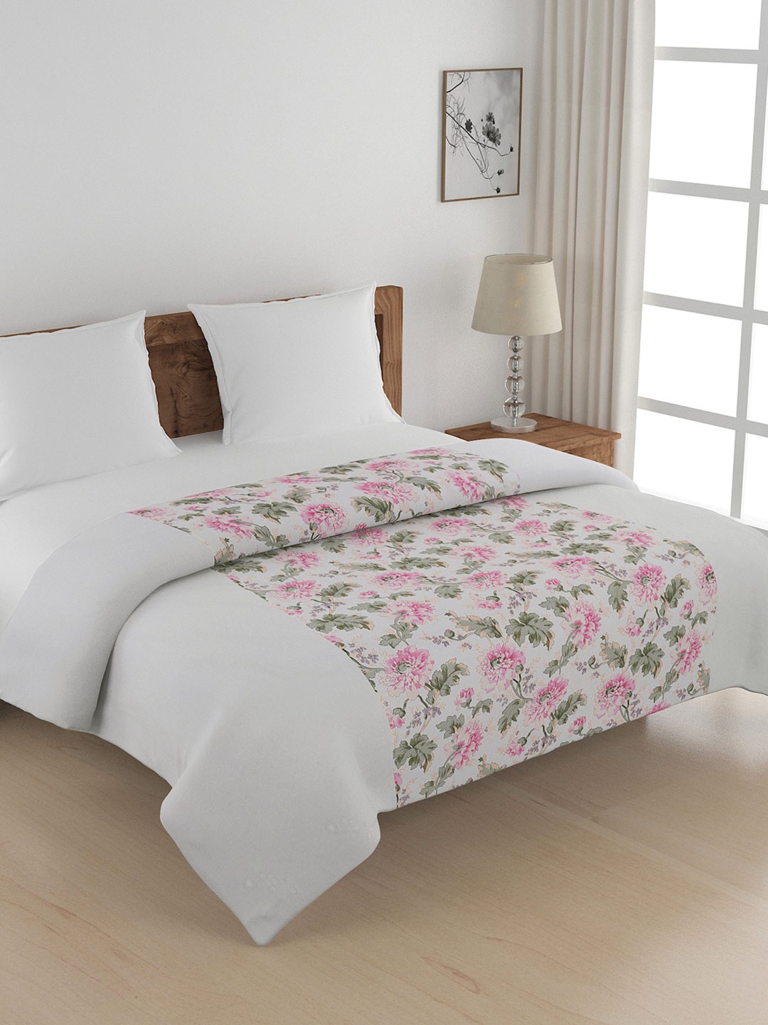 

SWAYAM Cream-Coloured & Pink Floral Print AC Double Comforter