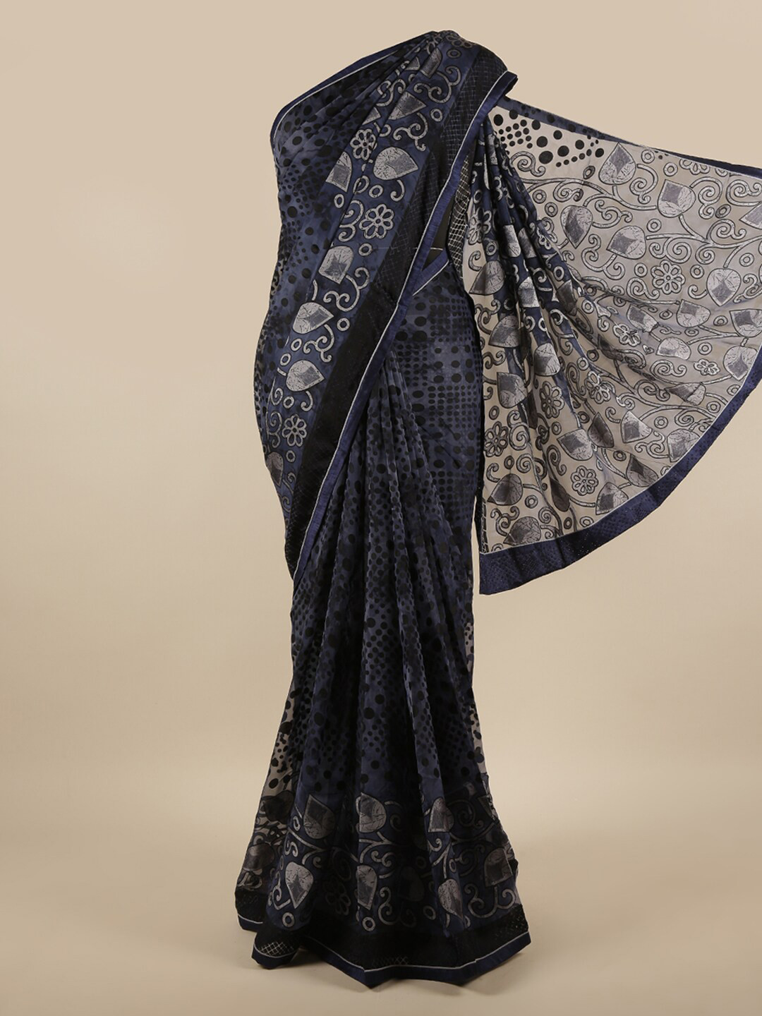 

Pothys Blue & Grey Floral Printed Zari Saree