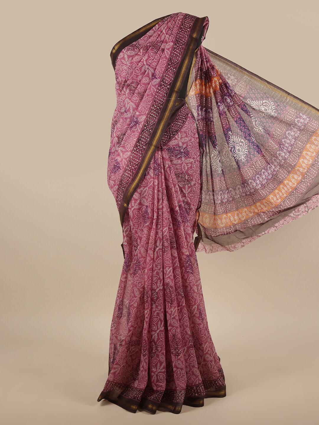 

Pothys Purple & White Floral Zari Saree