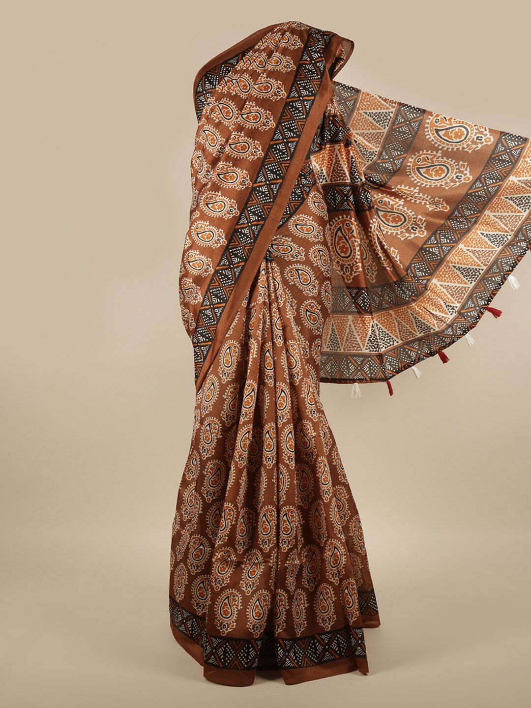 

Pothys Brown & Black Paisley Printed Saree