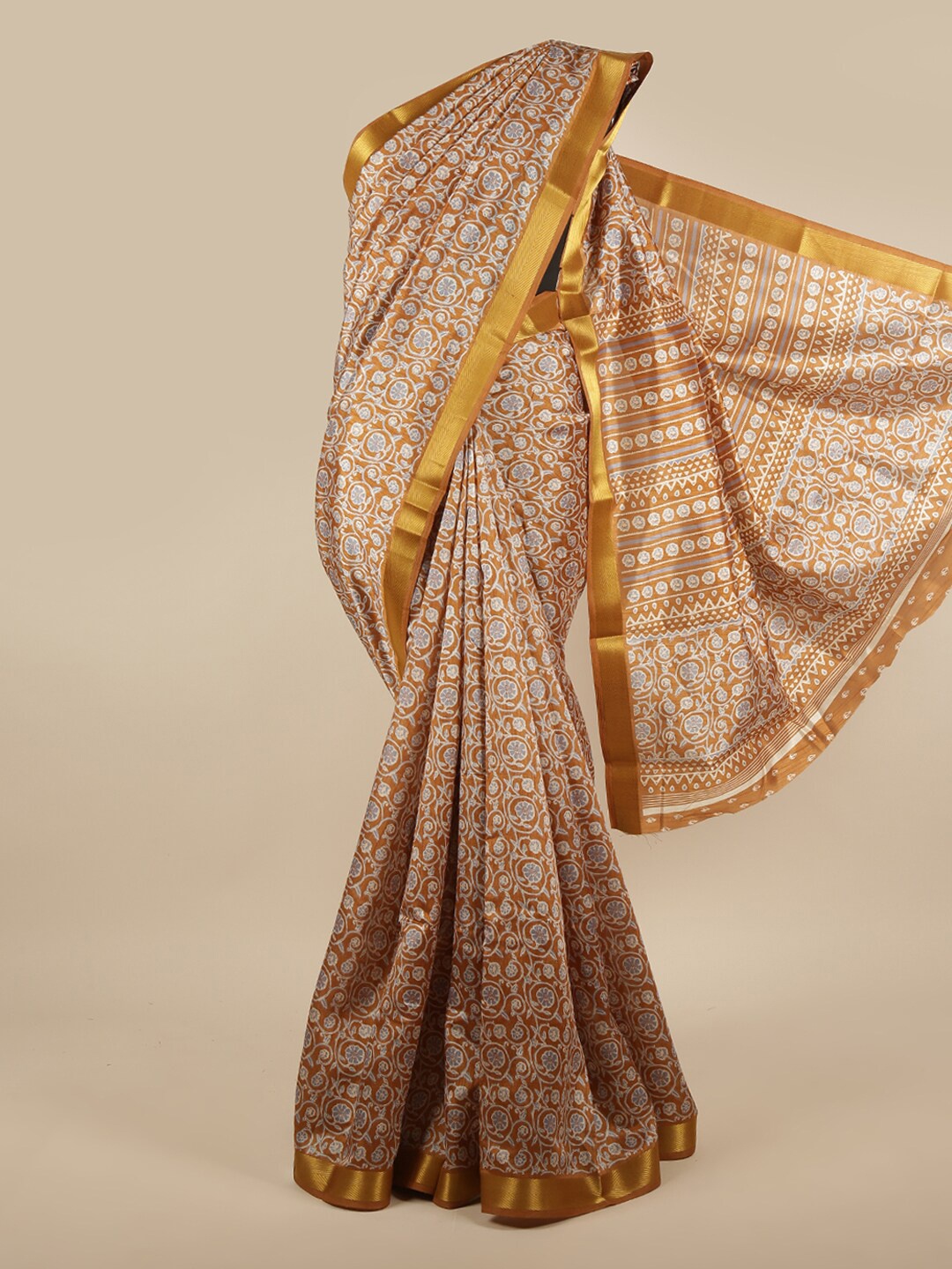 

Pothys Brown & Grey Floral Printed Zari Saree