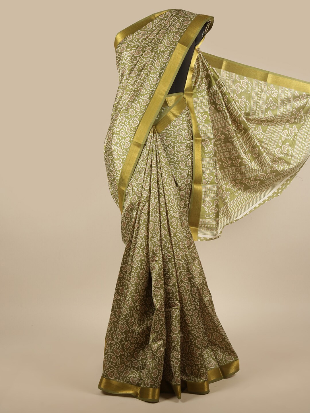 

Pothys Green & Beige Floral Zari Saree
