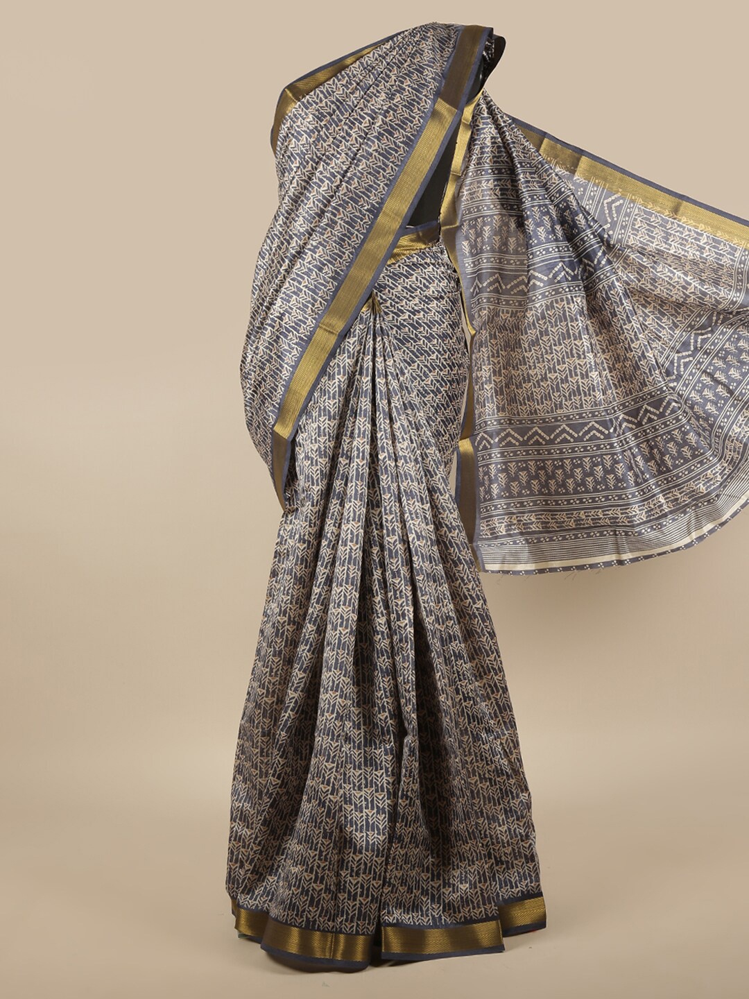 

Pothys Grey & Off White Printed Zari Saree