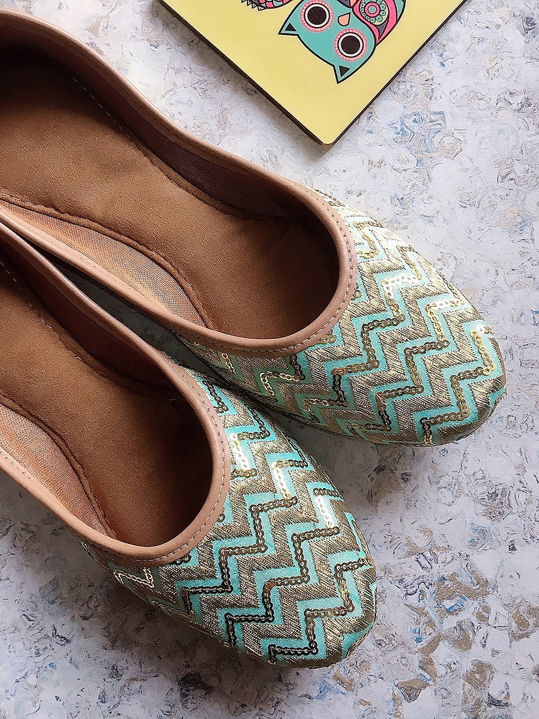 

DESI COLOUR Women Sea Green Ethnic Mojaris Flats
