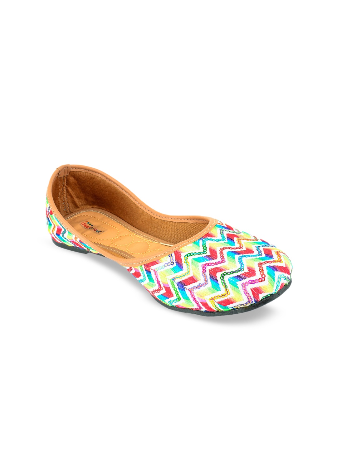 

DESI COLOUR Women Multicoloured Printed Ethnic Mojaris with Embroidered Flats, Multi