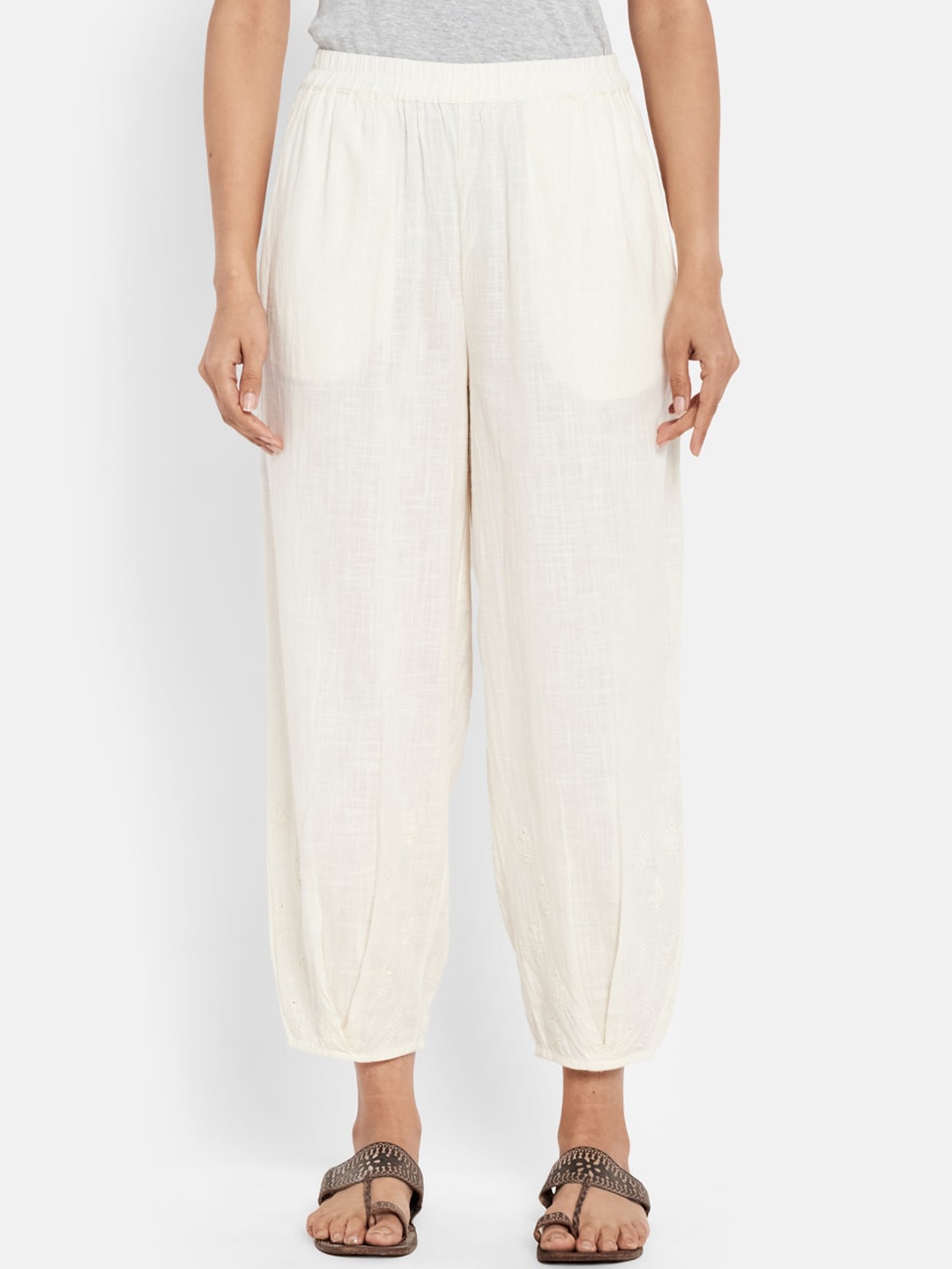 

Fabindia Women Off White Solid Cotton Salwar
