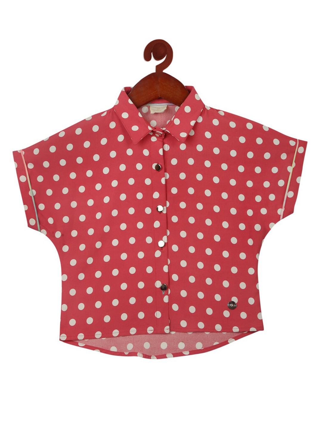 

Tiny Girl Pink Printed Shirt Style Crop Top