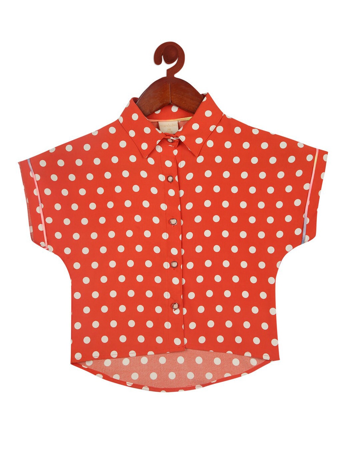 

Tiny Girl Girls Rust Red & White Polka Dots Print Extended Sleeves Shirt Style Top