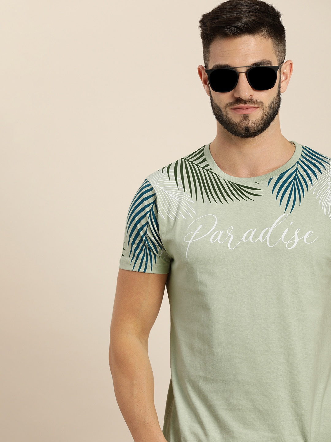 

Moda Rapido Men Sea Green Floral & Typography Printed Casual T-shirt