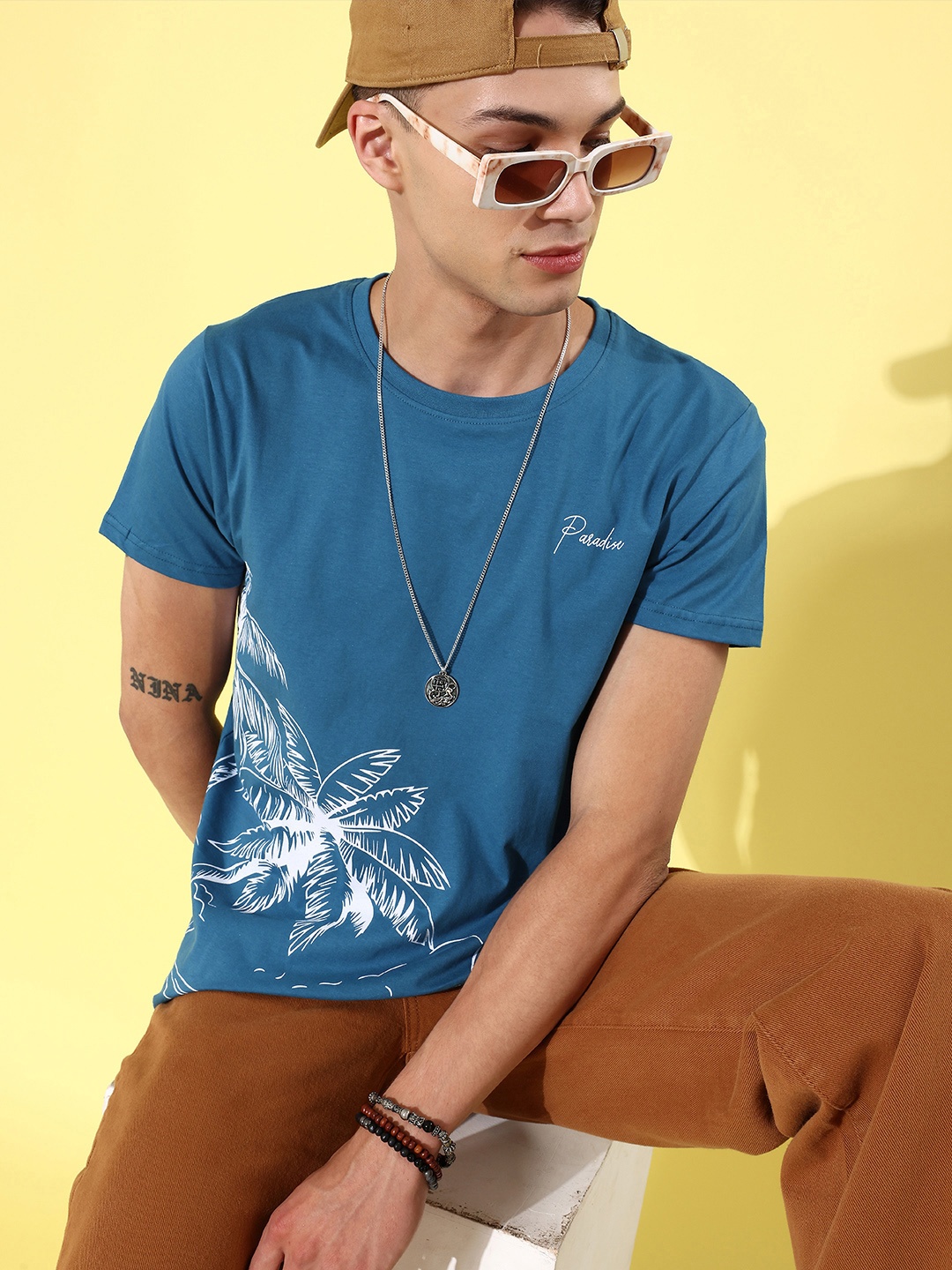 

Moda Rapido Men Blue Graphic Printed Pure Cotton T-shirt