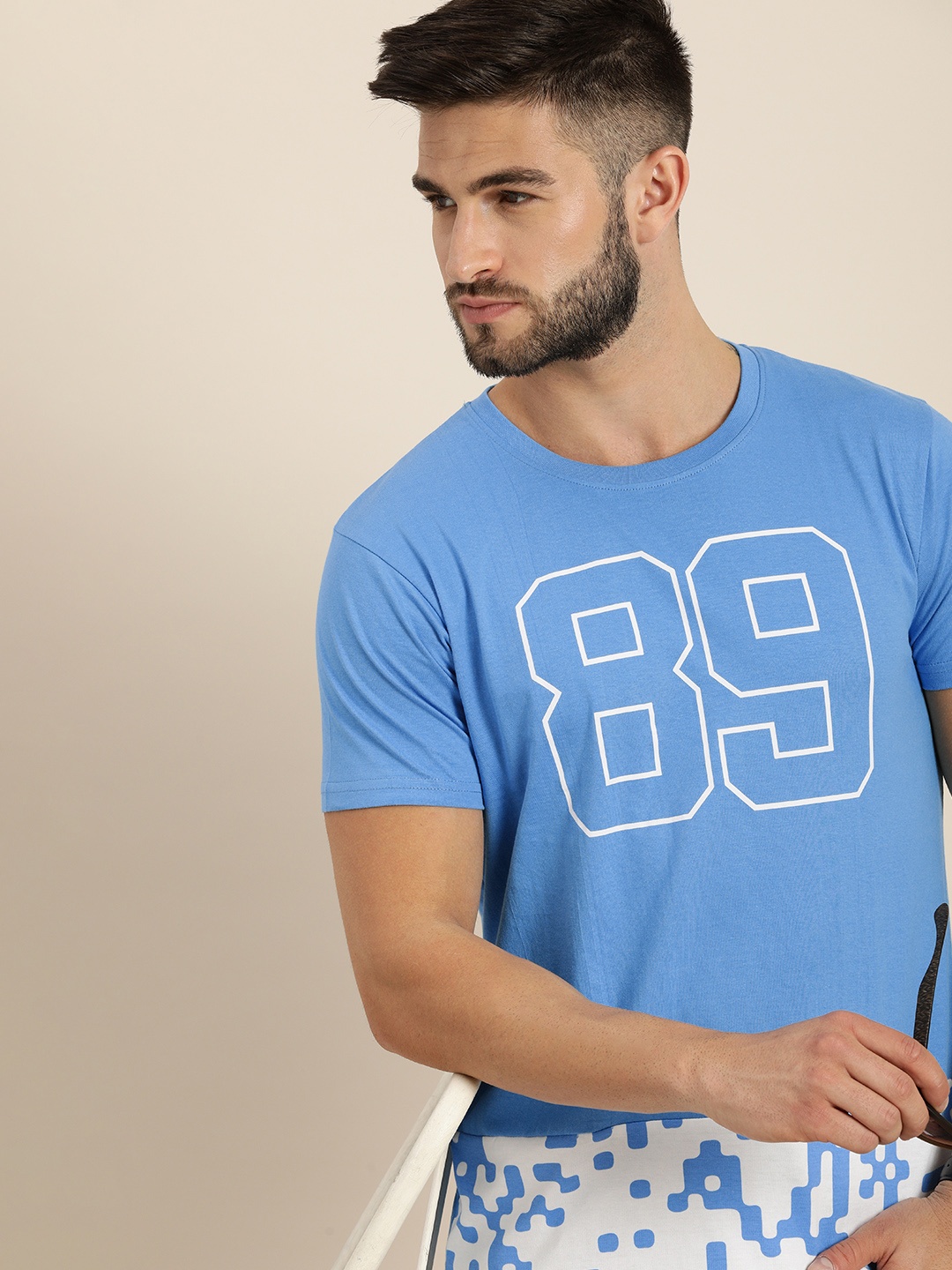 

Moda Rapido Men Blue & White Colourblocked & Typography Printed Casual T-shirt
