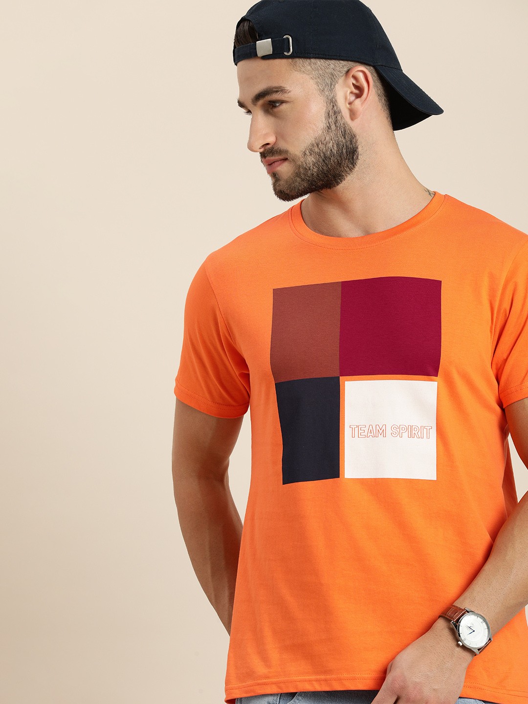 

Moda Rapido Men Orange & Brown Typography Printed Pure Cotton T-shirt